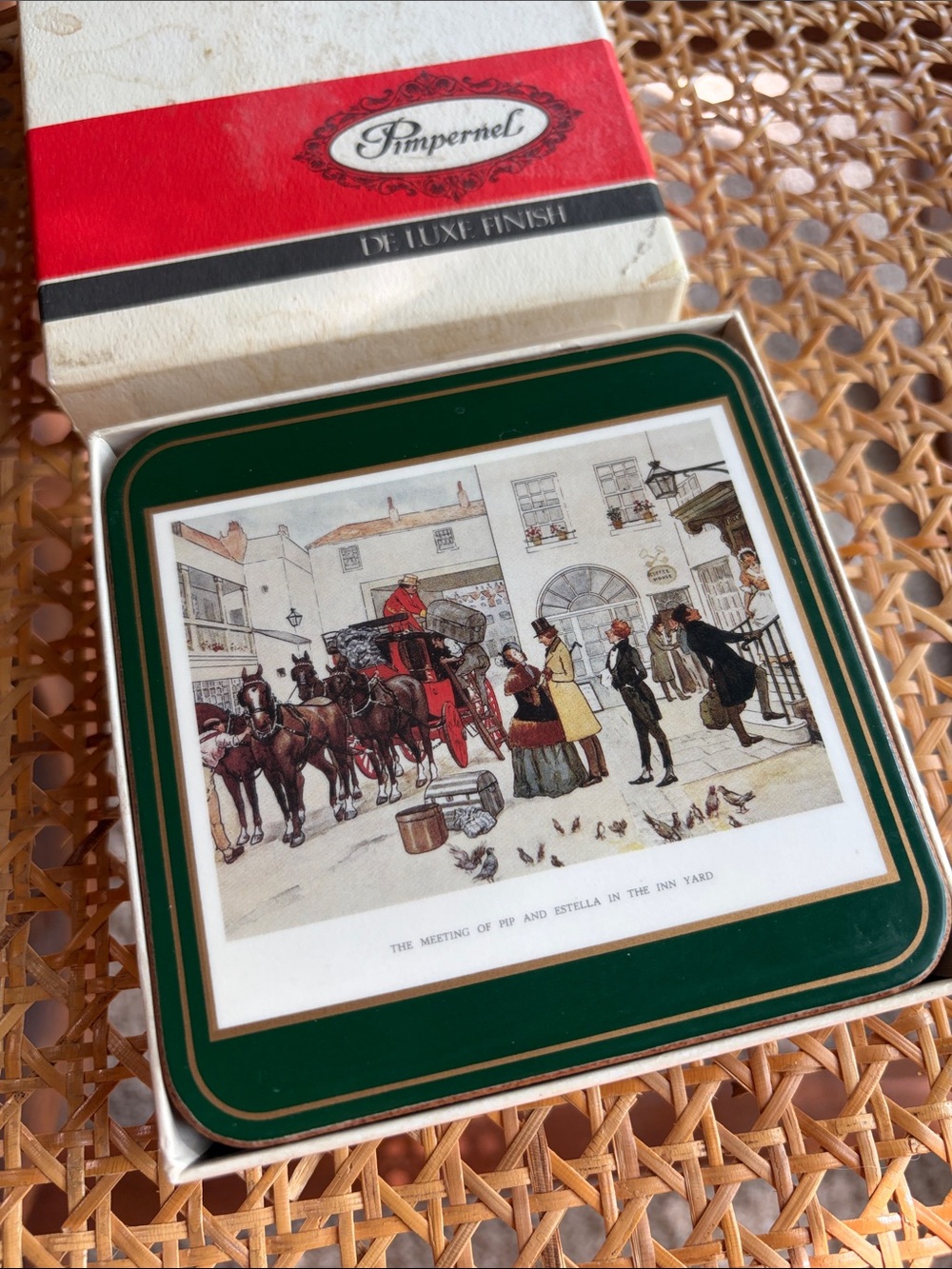 Vintage Pimpernel Cork Coasters with Dickensian Scenes